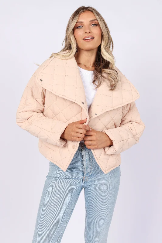 Susannah Quilted Jacket - Beige Faux Fur Fabric Real Fur Fabric Shearling Fabric
