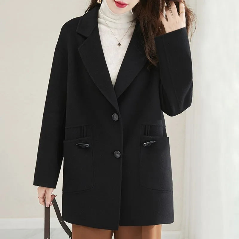 Winter Jackets 2023 Woman Thick Warm Casual Big Pocket Tweed Coat Temperament Turn-down Collar Korean Fashion Long Coat Women Appliqued Jacket Beaded Jacket Sequined Jacket