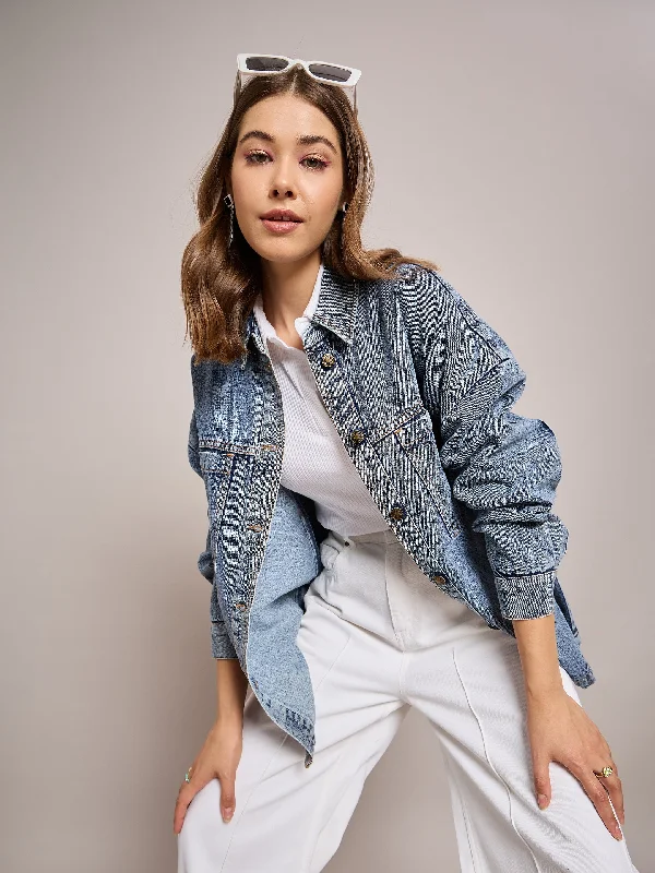 Women Blue Denim Oversized Jacket Jacket Blazer Coat