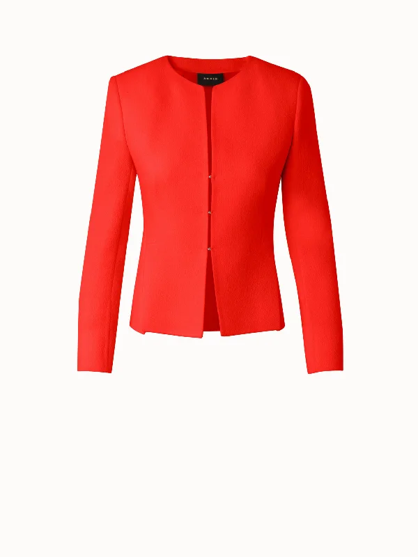 Wool Crêpe Double-Face Short Jacket Hooded Jacket Caped Jacket Shawl Collar Jacket