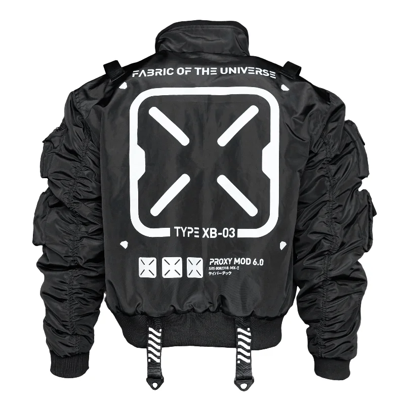 XB-03 Black Short Bomber Jacket Chenille Fabric Brocade Fabric Lace Fabric