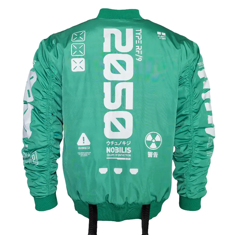 Y-2050 Green Bomber Jacket Elasticated Jacket Padded Jacket Insulated Jacket