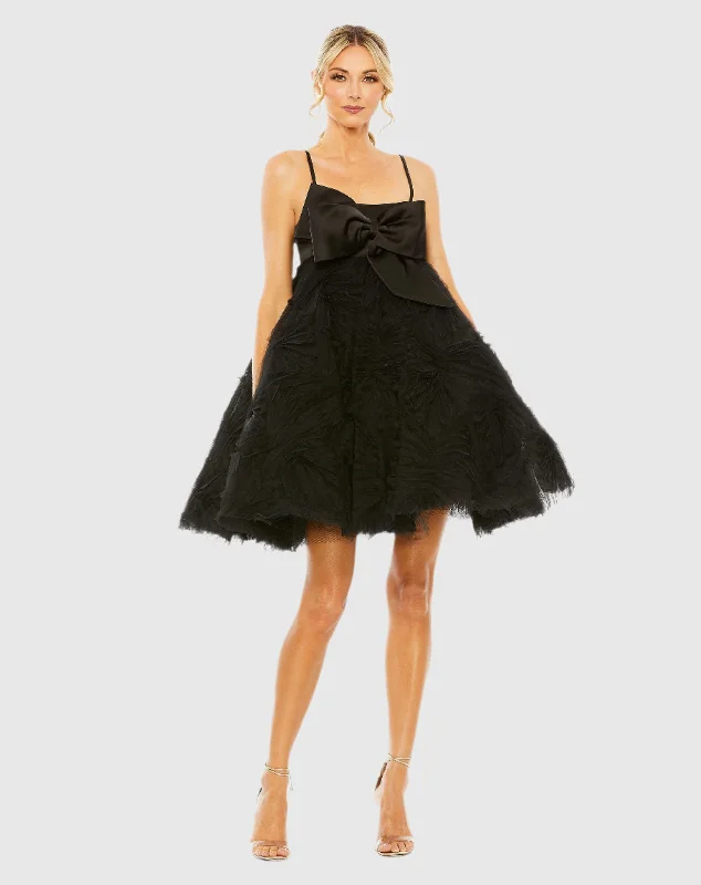 Bow Front Tulle Mini Dress Trendy Crossover Mini Dress