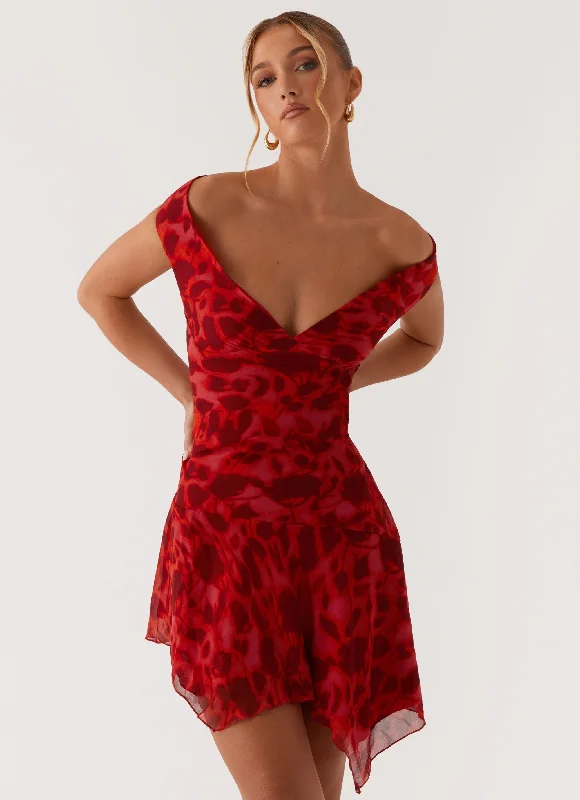 Alma Mini Dress - Deep Red Floral Cozy Long Sleeve Mini Dress