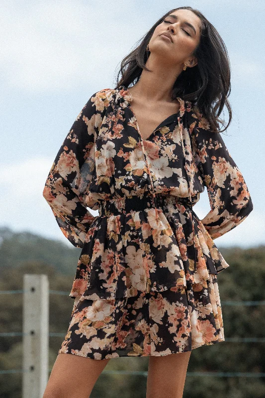 Anita Mini Dress - Black/Pink Cozy Ribbed Mini Dress