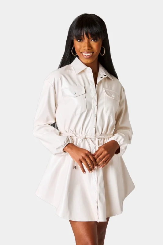 Ariella Button Up Mini Dress - White Elegant Lace-Up Mini Dress