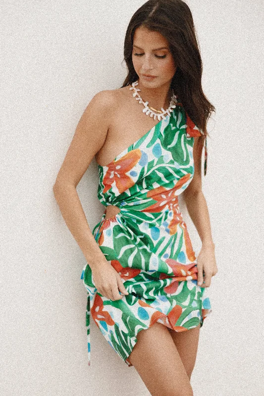 Arwan One Shoulder Mini Dress - Kauai Comfortable Wrap Mini Dress