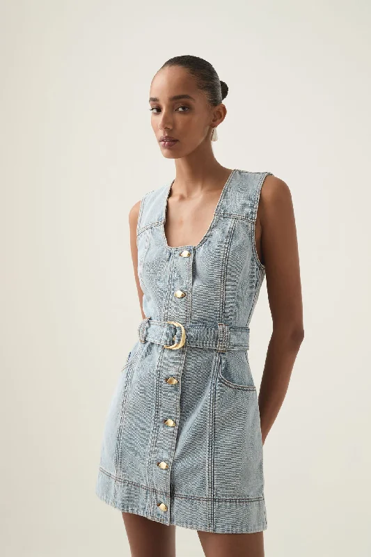 Aura Denim Mini Dress Trendy Tie-Dye Mini Dress