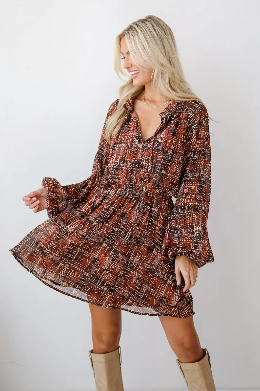 Beyond Sweet Rust Mini Dress Stylish Sweetheart Neck Mini Dress