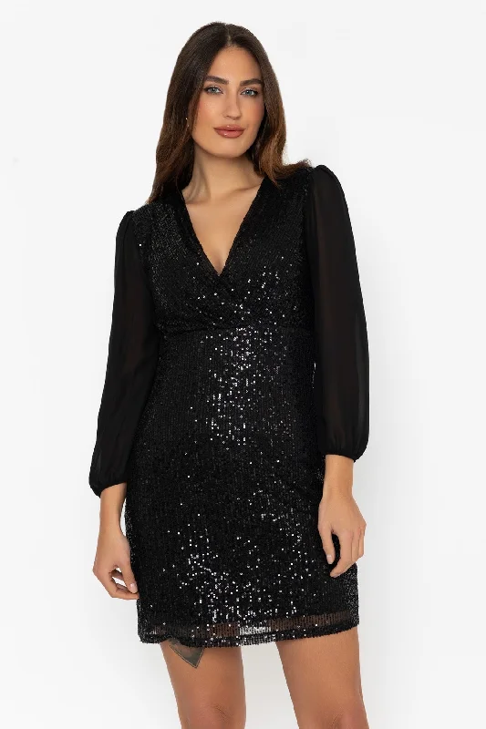 Black Sequin Melanie Mini Dress Comfortable Casual Mini Dress