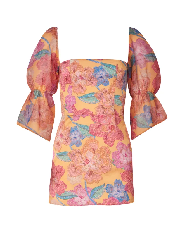 Camille Orange Bloom Mini Dress Classic Floral Mini Dress