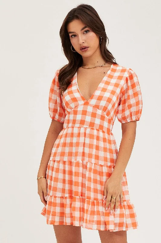 Check Mini Dress V Neck Cozy Ribbed Mini Dress