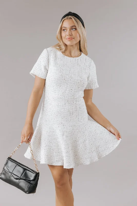 Cream Sequin Tweed Mini Dress - FINAL SALE Cozy Cowl Neck Mini Dress