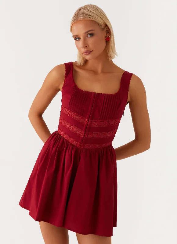 Eleanor Lace Trim Mini Dress - Red Trendy Wraparound Mini Dress