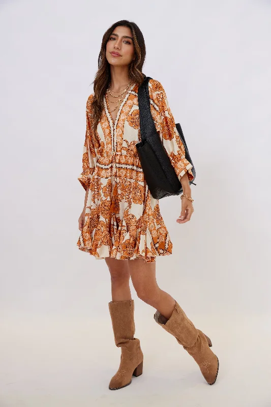 Elena Dolman Sleeve Tie Front Mini Dress Fashionable Pleated Mini Dress