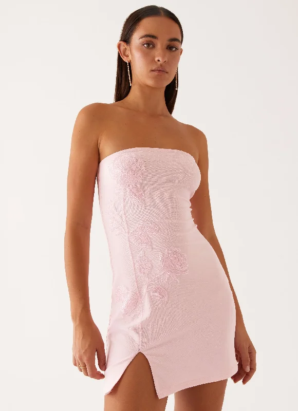 Enora Beaded Mini Dress - Baby Pink Classic Solid Mini Dress