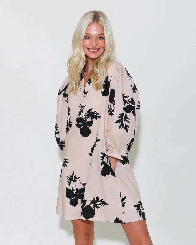 Floral 3/4 Sleeve Mini Dress in Ecru Elegant Silk Mini Dress