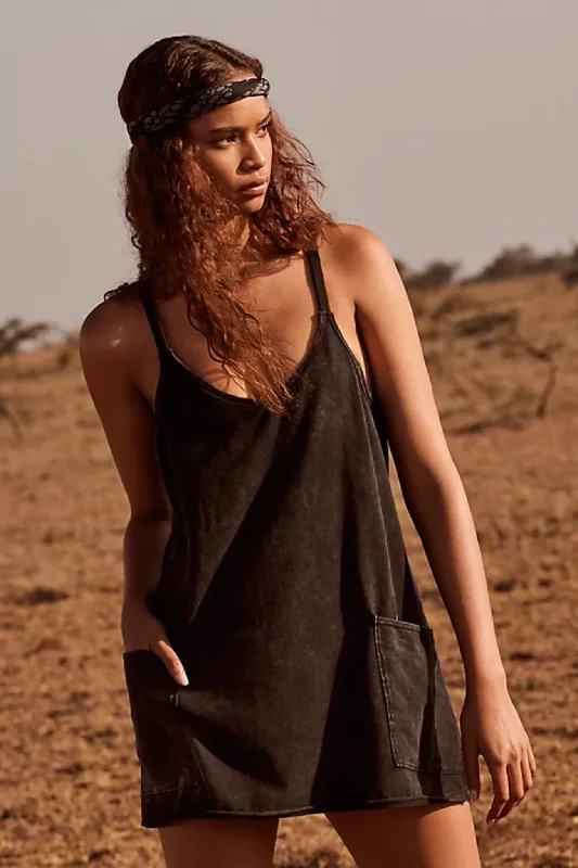 Free People: Hot Shot Mini Dress in Black Cozy Ruched Mini Dress