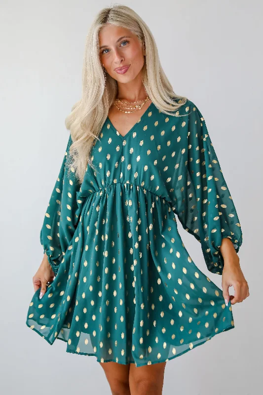 Gorgeous Favorite Hunter Green Dotted Babydoll Mini Dress Trendy Lace Mini Dress