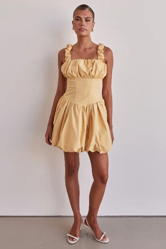 Guinevere Mini Dress (Yellow) Elegant Off-Shoulder Dress Mini