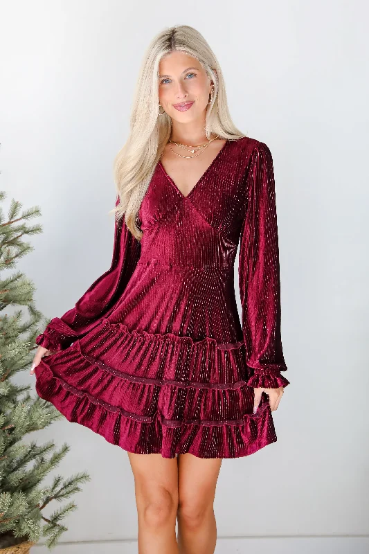 Heartful Romance Wine Velvet Mini Dress - DOORBUSTER Comfortable Polka Dot Mini Dress