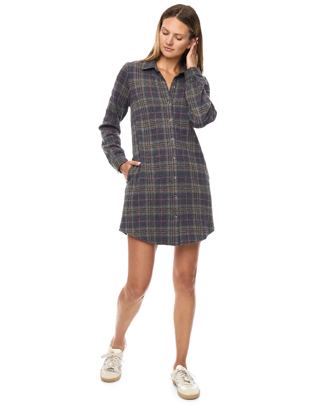 HERO STRETCH FLANNEL MINI DRESS Fashionable Button-Front Mini Dress