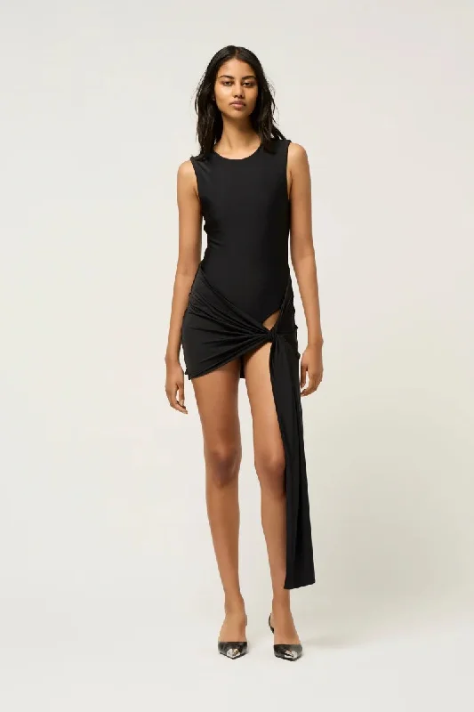 HYBRID TANK MINI DRESS-BLACK Elegant Satin Mini Dress