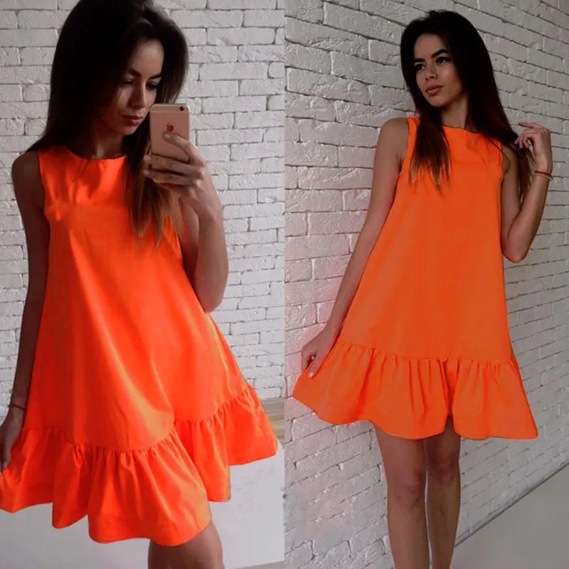 Jocoo Jolee 2024 Summer Solid Beach Chiffon Dress Women Casual Sleeveless Ruffled Loose Mini Dress Elegant Vestidos Clothing Modern Satin Mini Dress
