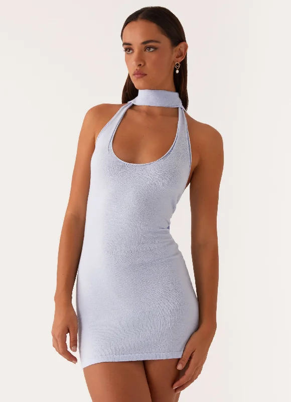 Katie Knit Mini Dress - Blue Fashionable Party Mini Dress