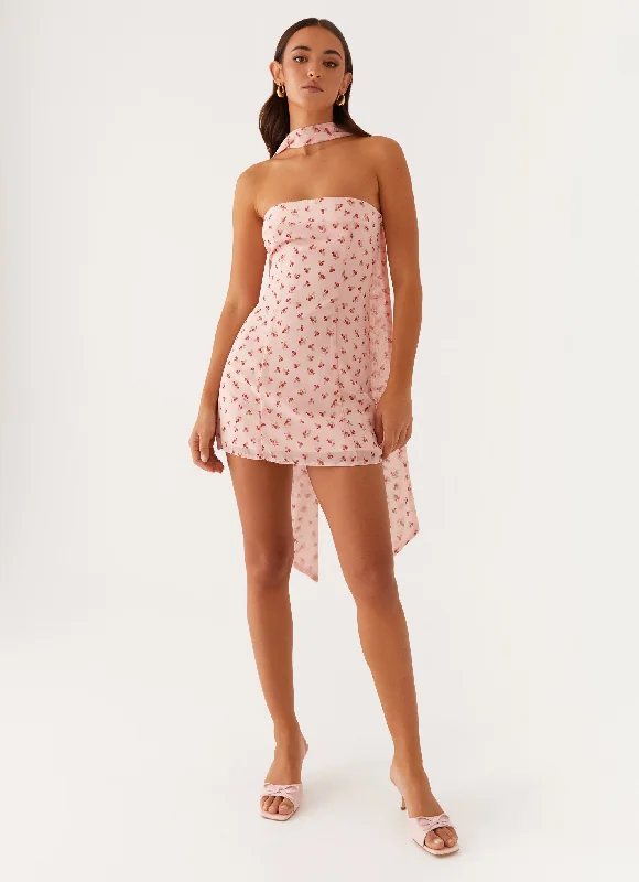 Kiesha Strapless Scarf Mini Dress - Pink Flower Classic Shift Mini Dress