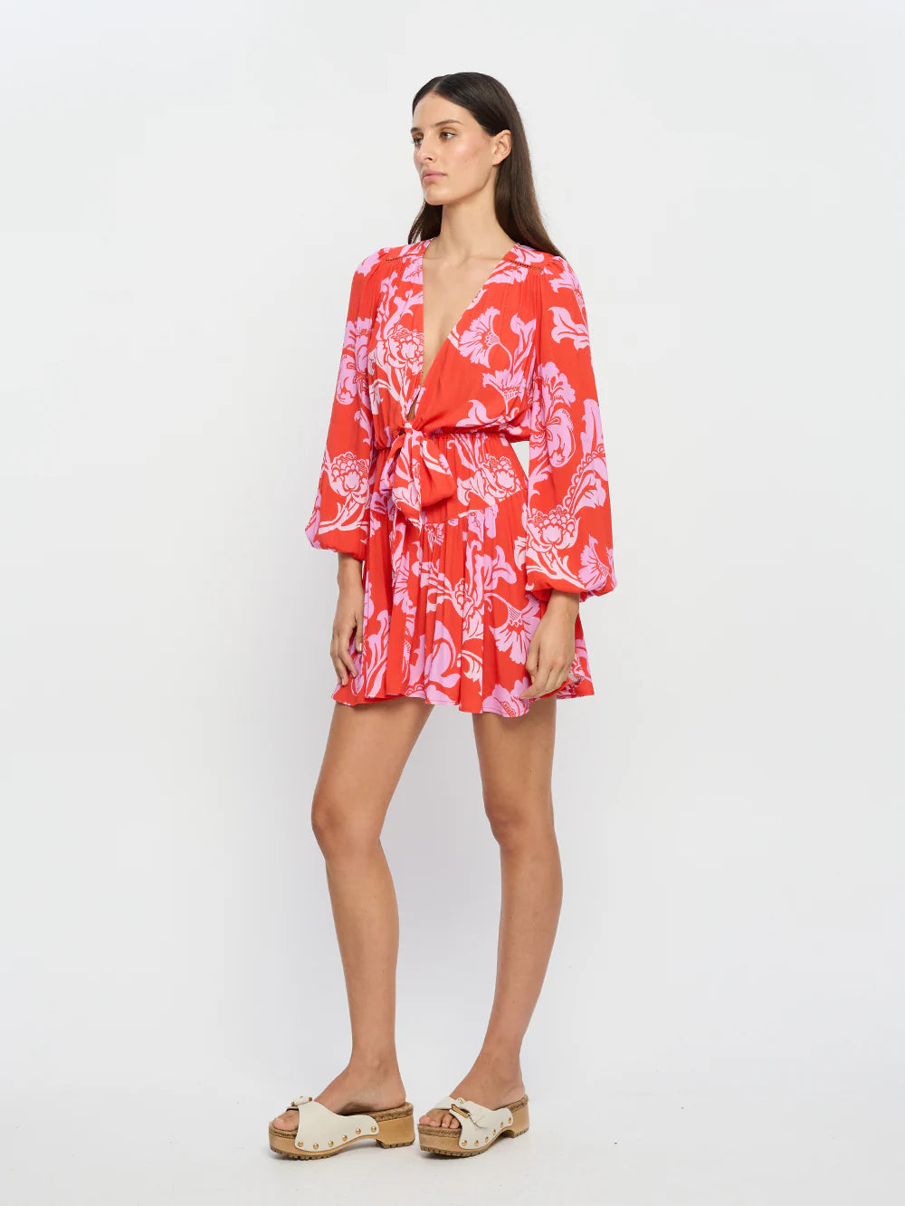 Kivari Olina Tie Front Mini Dress Comfortable One-Shoulder Mini Dress