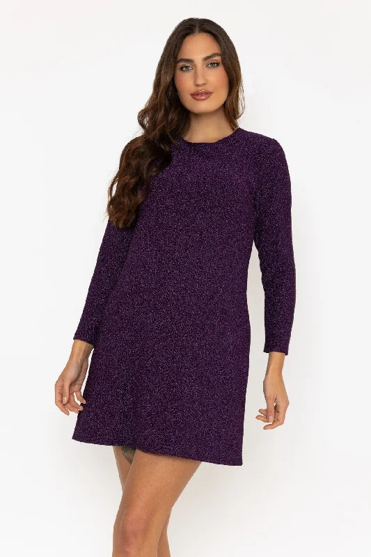 Long Sleeve Purple Sparkle Mini Dress Elegant Silk Mini Dress