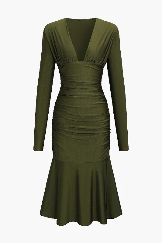 V-Neck Long Sleeve Mini Dress Casual V-Neck Mini Dress