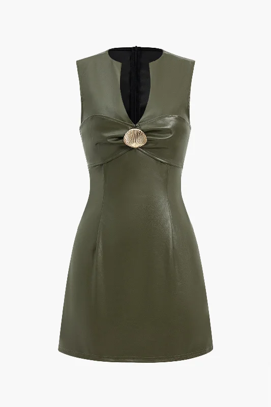 Faux Leather Sleeveless Mini Dress Cozy Knitted Mini Dress