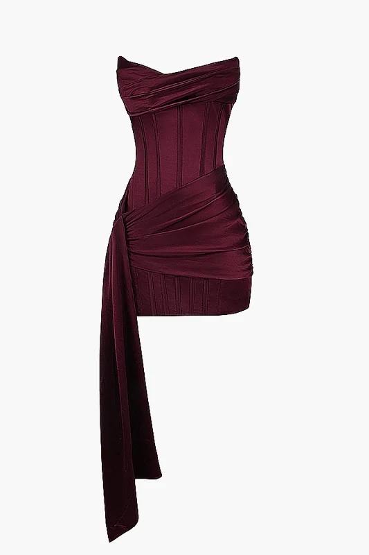 Satin Asymmetrical Sleeveless Mini Dress Fashionable Mini Dress with Frills