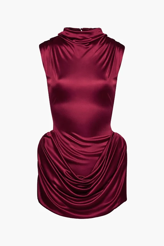 Ruched Sleeveless Mini Dress Modern Satin Mini Dress