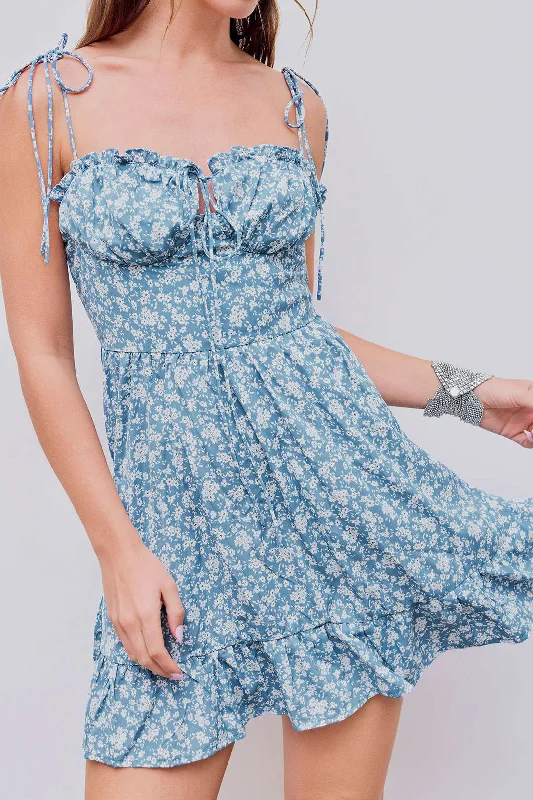 Floral Print Sleeveless Tie-Up Mini Dress Stylish Spaghetti Strap Mini Dress