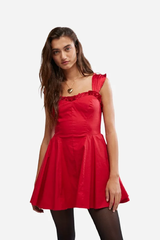 Free People Midnight Magic Mini Dress in Red Dhalia Combo Trendy Off-Shoulder Dress Mini