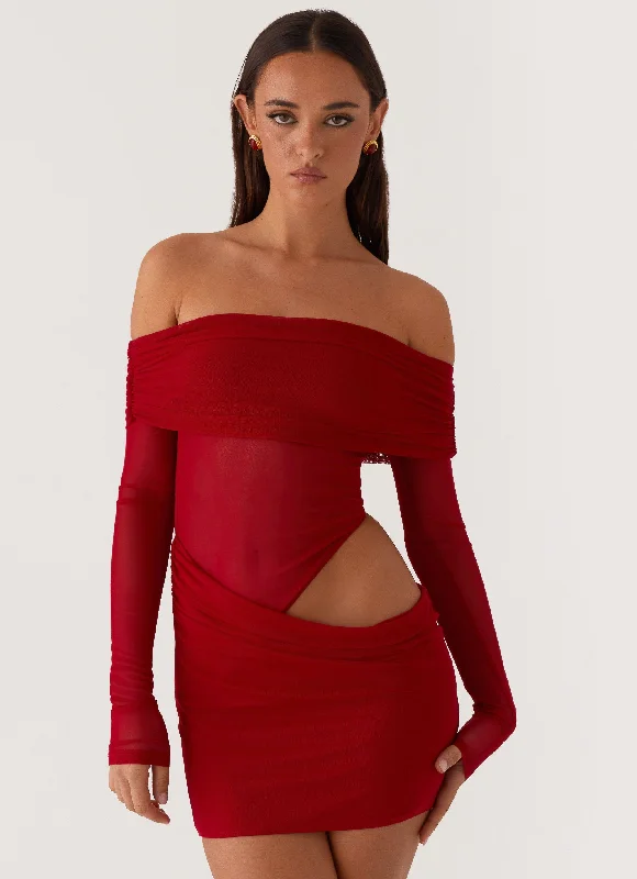No Doubt Mini Dress - Red Elegant Lace-Up Mini Dress