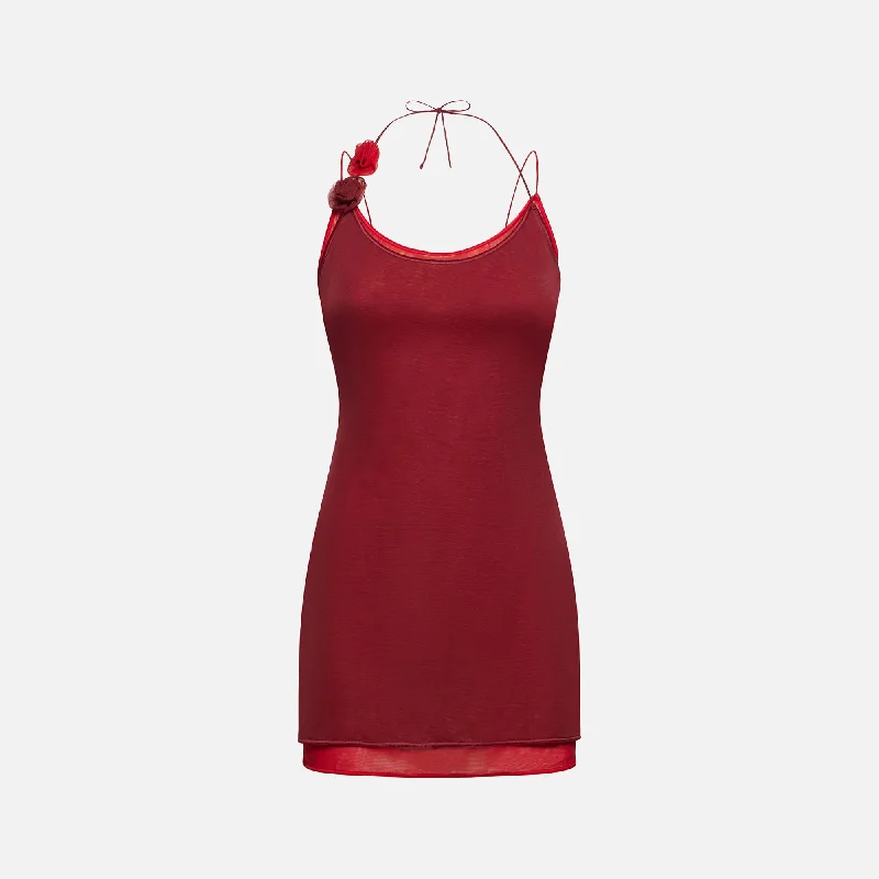 Oseree Rose Mini Dress - Merlot Trendy Off-Shoulder Dress Mini