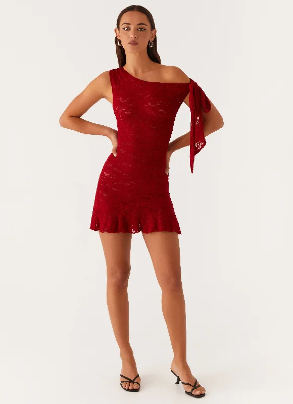 Palm House Lace Mini Dress - Red Stylish Ruffle Mini Dress
