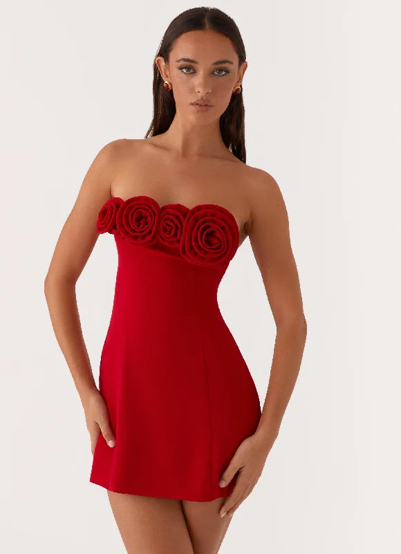 Patsie Strapless Mini Dress - Red Chic Bohemian Mini Dress