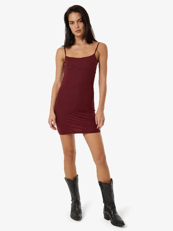 Petra Mesh Mini Dress - Dark Cherry Trendy Denim Mini Dress