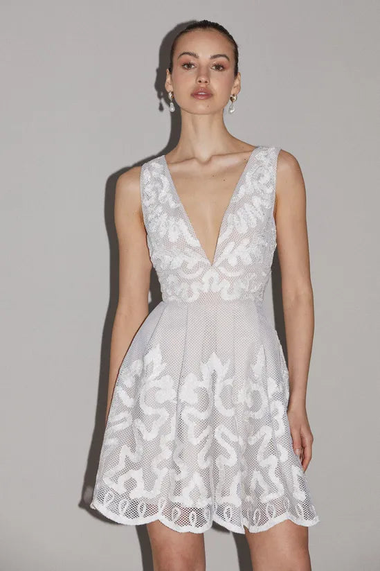 Premium Mini Dress With Ribbon Applique Fashionable Lace Mini Dress