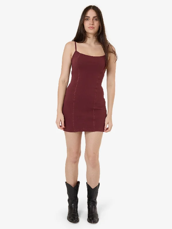 Rib Seam Mini Dress - Dark Cherry Classic Solid Mini Dress