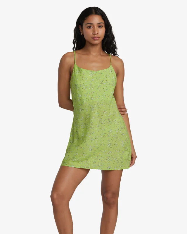 RVCA Womens Macarthur Mini Dress - Neon Green Trendy Tulle Mini Dress