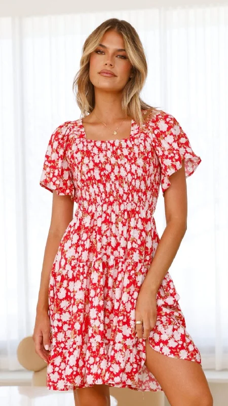 Sammi Mini Dress - Red Floral Cozy Wraparound Mini Dress