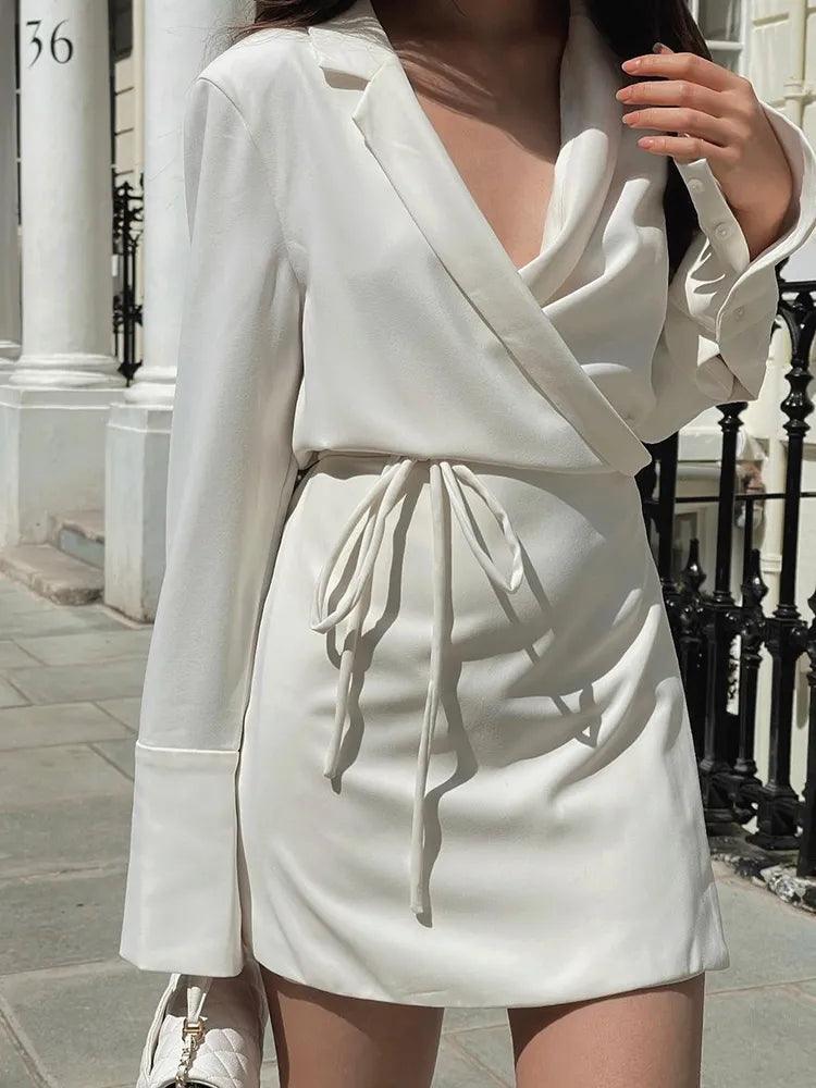 Satin V-neck Wrap Mini Dress Cozy Jersey Mini Dress