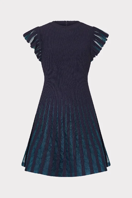 Sheer Flutter Sleeve Knit Mini Dress Fashionable Denim Mini Dress