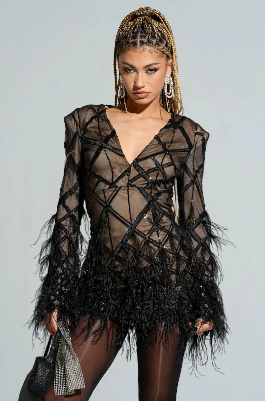 SHOW ME A GOOD TIME MESH MINI DRESS Stylish Ribbed Mini Dress